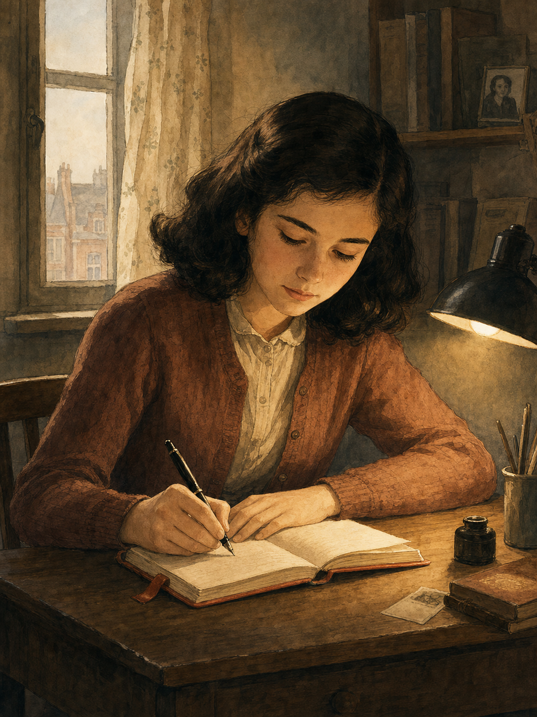 Anne Frank beim Schreiben in ihr Tagebuch